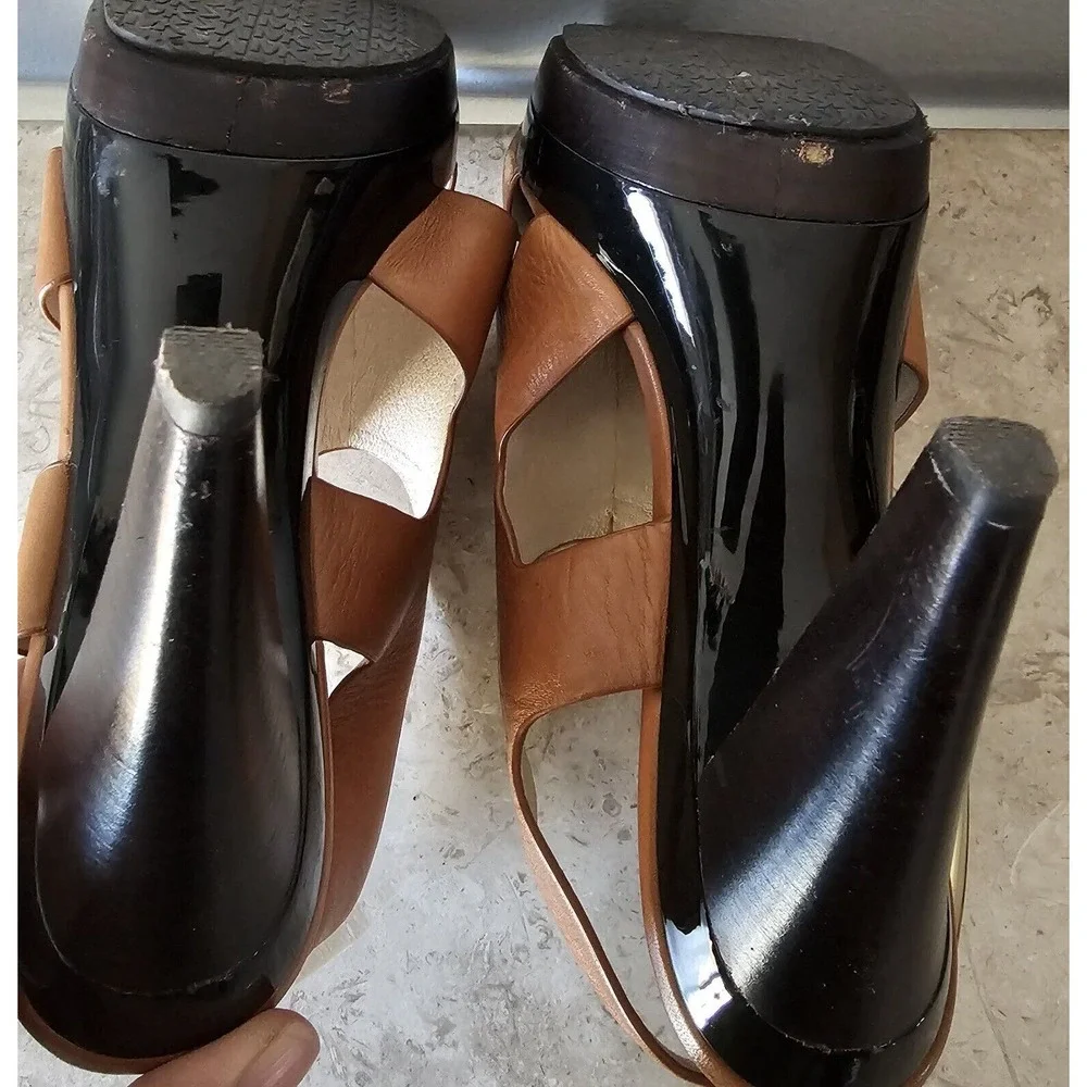 Michael Kors Womens Size 8 Luggage Tan Leather Open Toe Slingback Cone Heels - Picture 7 of 9